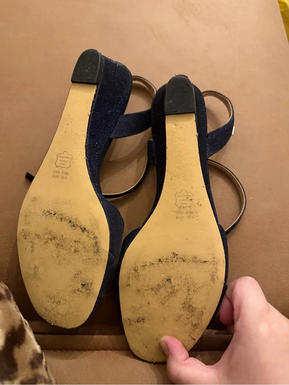 Nina Navy Metallic Strap Open-Toe Slingback Wedges
